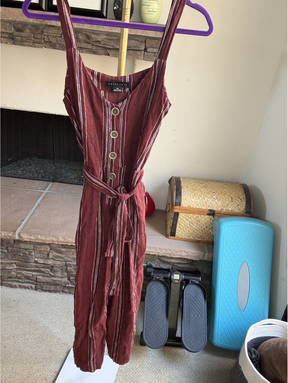 Sanctuary Burgundy pinstripe cropped-pant romper Size XS